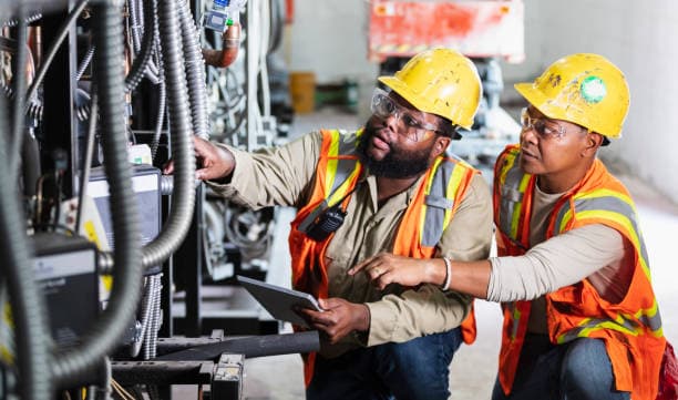 Diverse workers collaborating